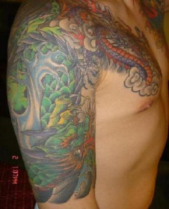 Chinese Dragon Pic Tattoo On Half Sleeve